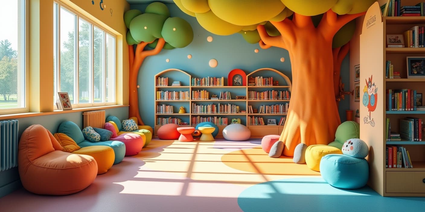 Child looking at magical books